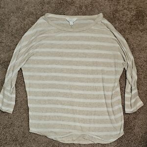 Market & Spruce Cream and White 3/4 Sleeve Ribbed Tee